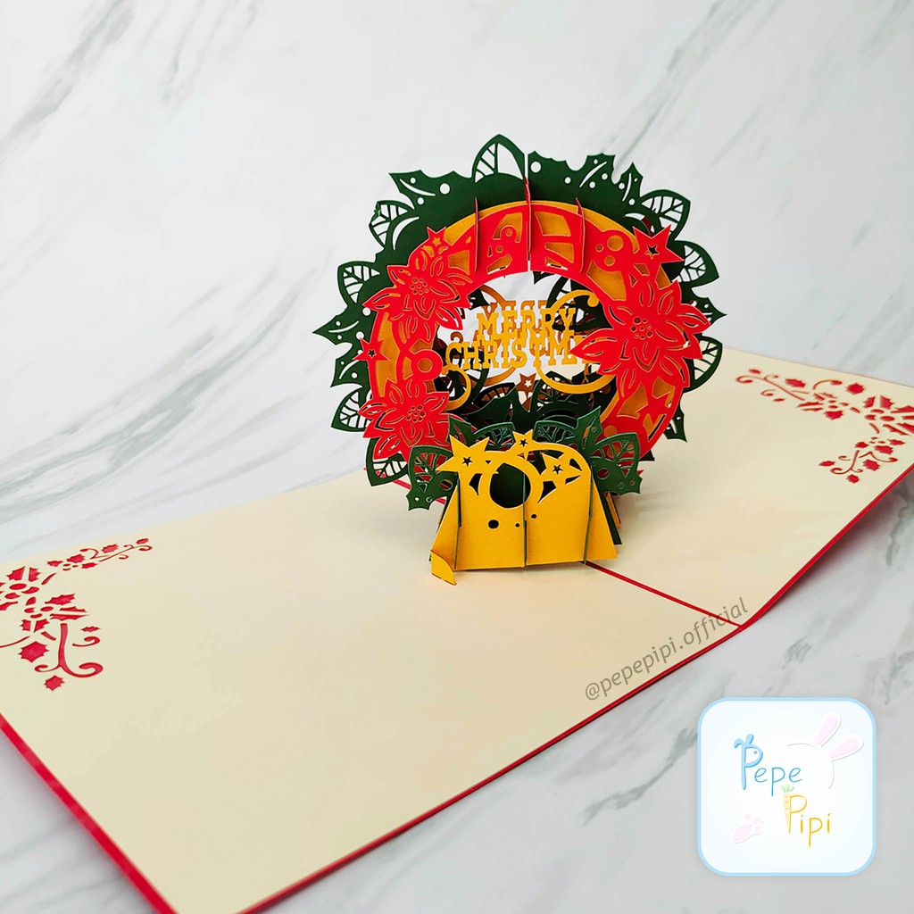 Pop Up Card Natal 3D Kartu Ucapan Christmast Rusa Pohon Unik 4D Greeting Card