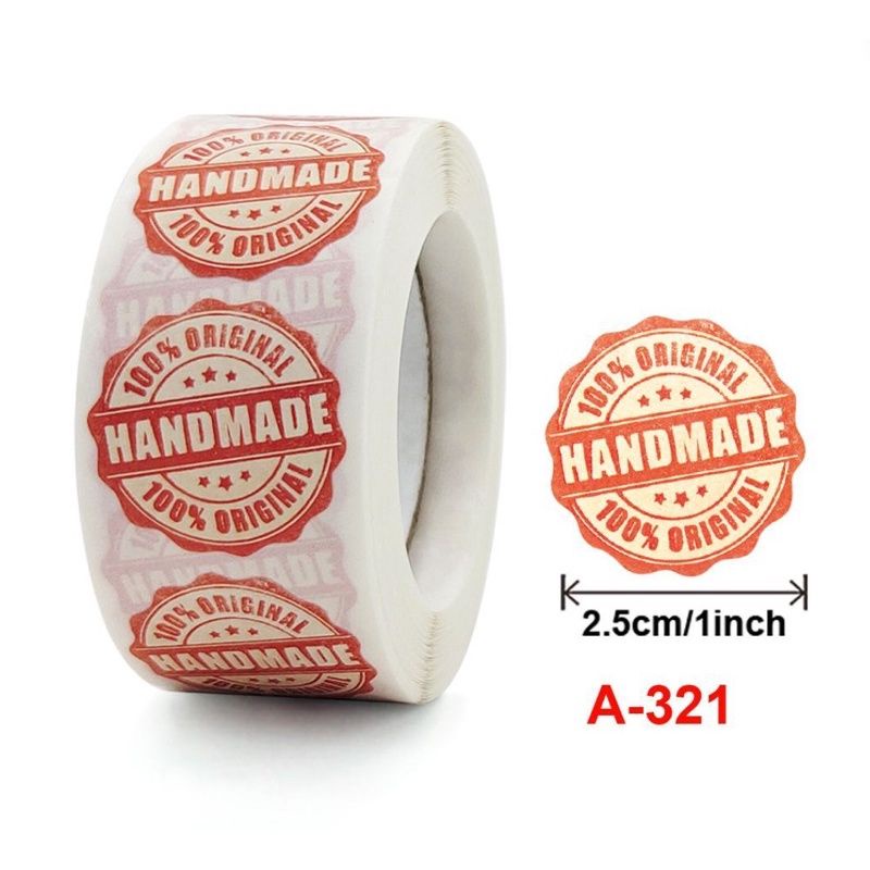 (1 Roll/500pcs) Stiker Sticker Label Thank You Handmade With Love