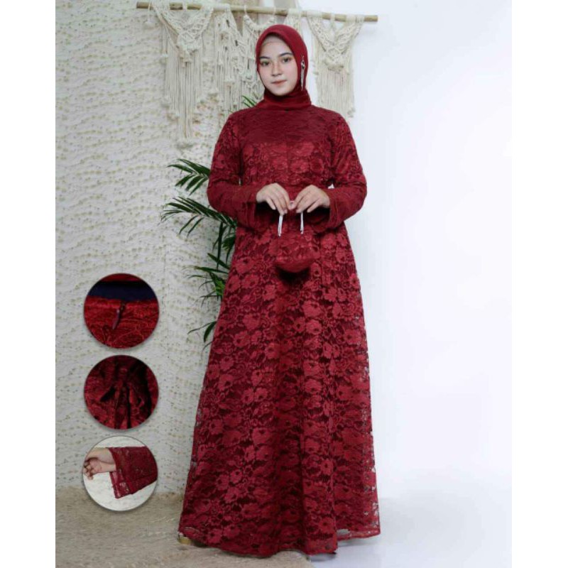 REAL PICT GAMIS BRUKAT /PRODUK ORIGINAL/GAMIS PESTA/DRESS KONDANGAN/BY ASSIFA