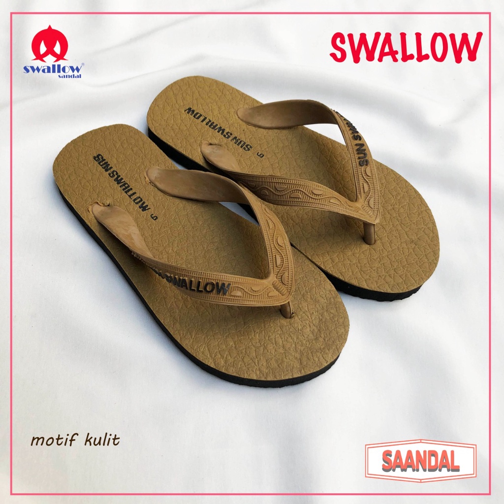 Grosir-Sandal Jepit Sun Swallow Motif Kulit Bahan Karet Pria Wanita Anak Unisex (ISI 6 PASANG)