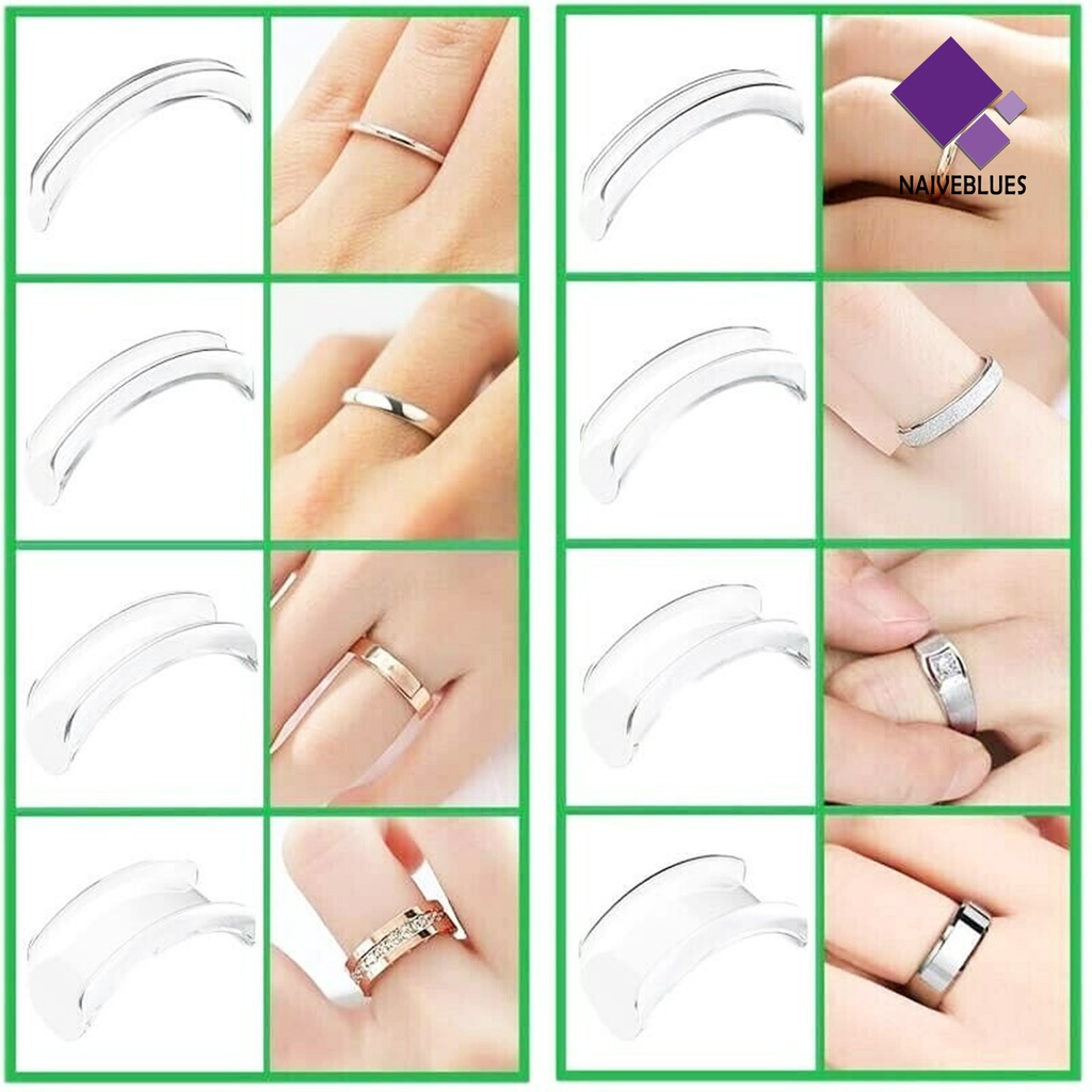 Naiveblue &gt; 8Pcs / Set Adjuster / Penyesuai Ukuran Cincin Bahan TPU Transparan