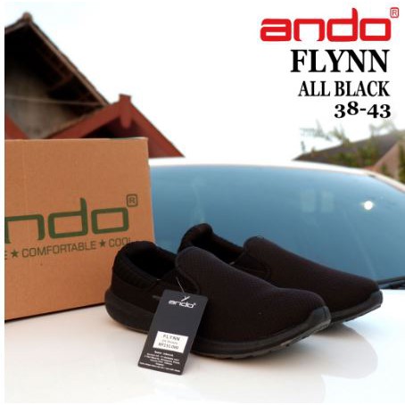 Sepatu Pria Slip On ANDO BRAVA ALL BLACK/FLYNN Size 38-43 Model Terbaru
