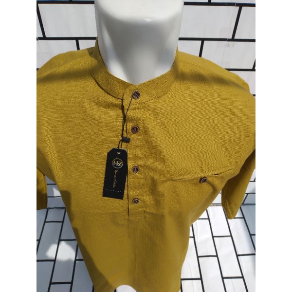 KEMEJA KOKO PRIA WARNA LIME - BAJU MUSLIM PRIA LENGAN PENDEK WARNA KUNING LIME