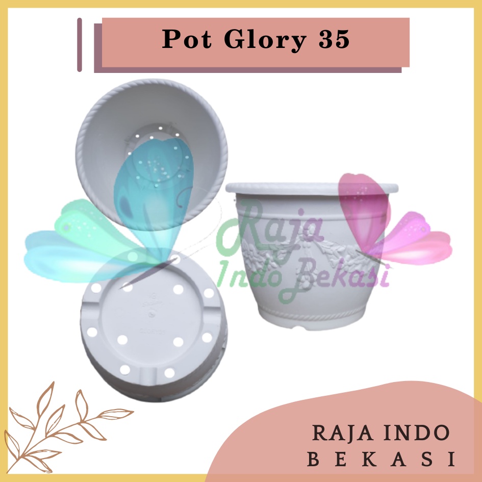 4pcs Pot Shallom Kb Glory 35 Cm Putih Motif Pot Plastik 35cm Glory Vas Bunga Putih Pot Tanaman Hias