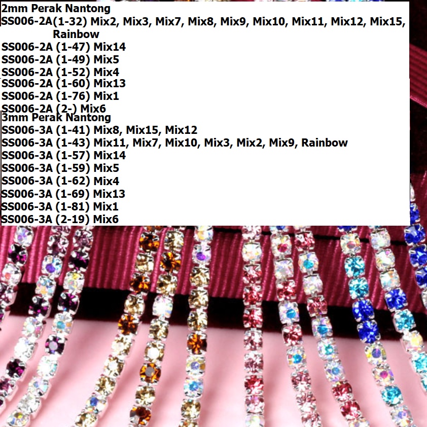 Diamond String Perak / Rantai Cakar Manik-Manik Mutiara Berlian Imitasi Perak Rapat Uk 2 &amp; 3mm Harga/1meter