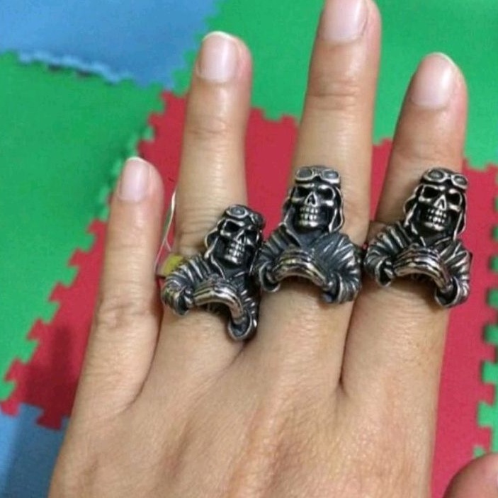 Cincin titanium pria Tengkorak unik anti karat