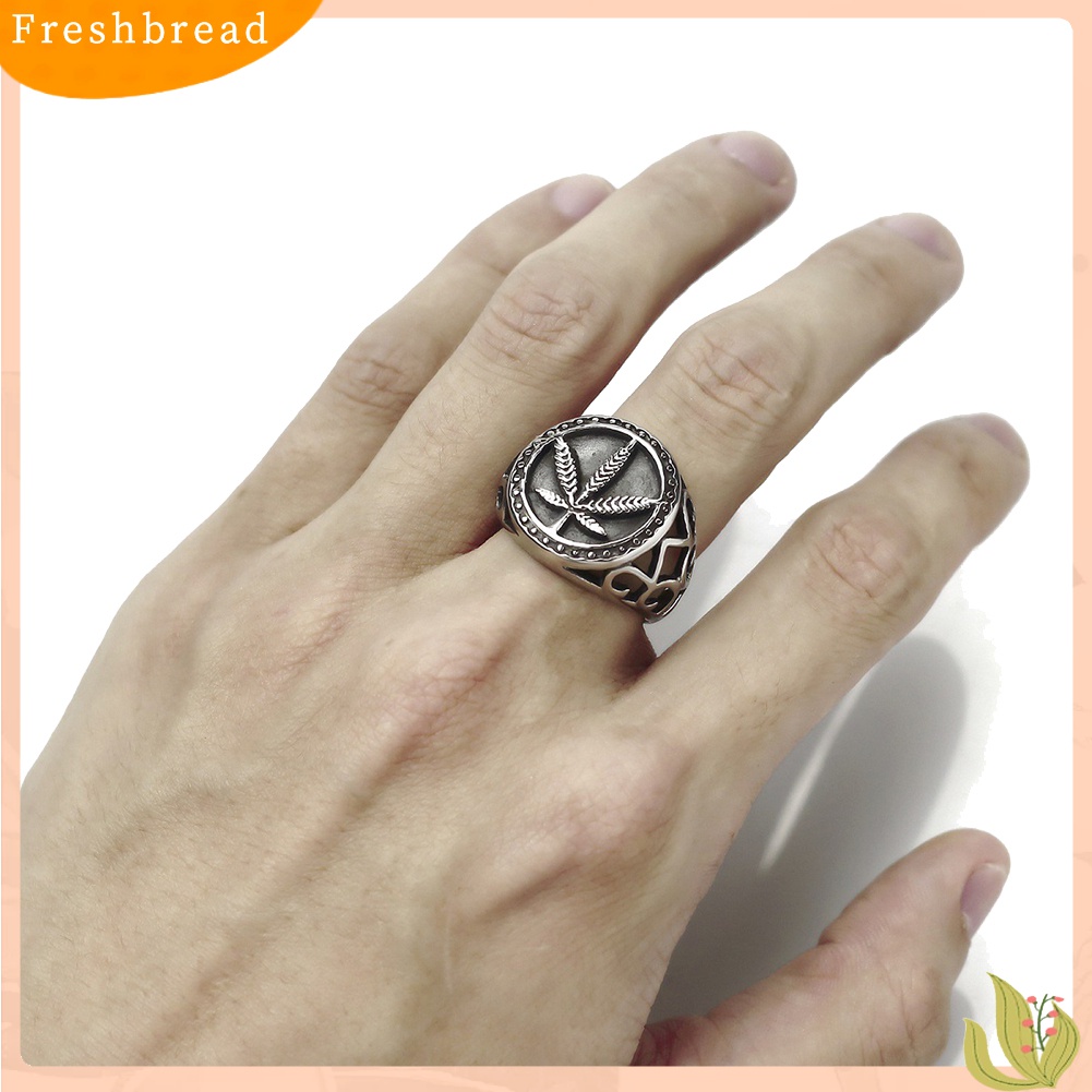 [TERLARIS]Punk Men Leaf Hollow Ring Stainless Steel Club Party Jewelry Birthday Gifts