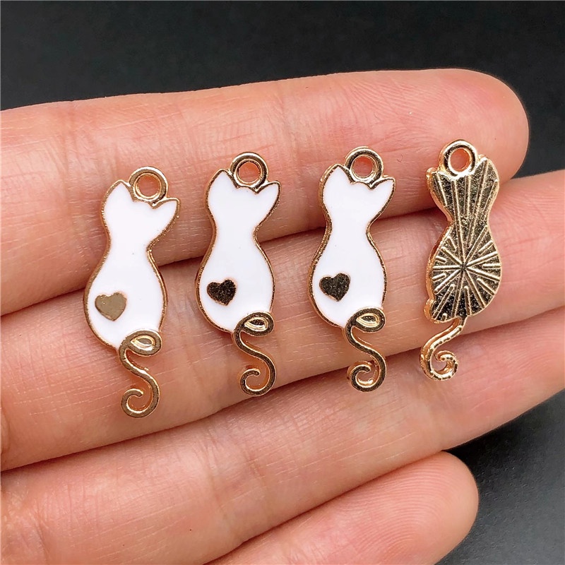 4pcs Liontin Enamel Bentuk Kucing Bahan Alloy Charms