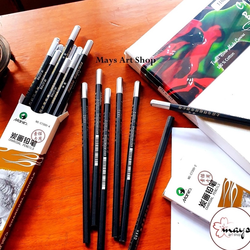 

Maries Charcoal Pencil C7300 Hard Neutral Soft / Marie's Pensil Arang Hitam Sketch Sketsa