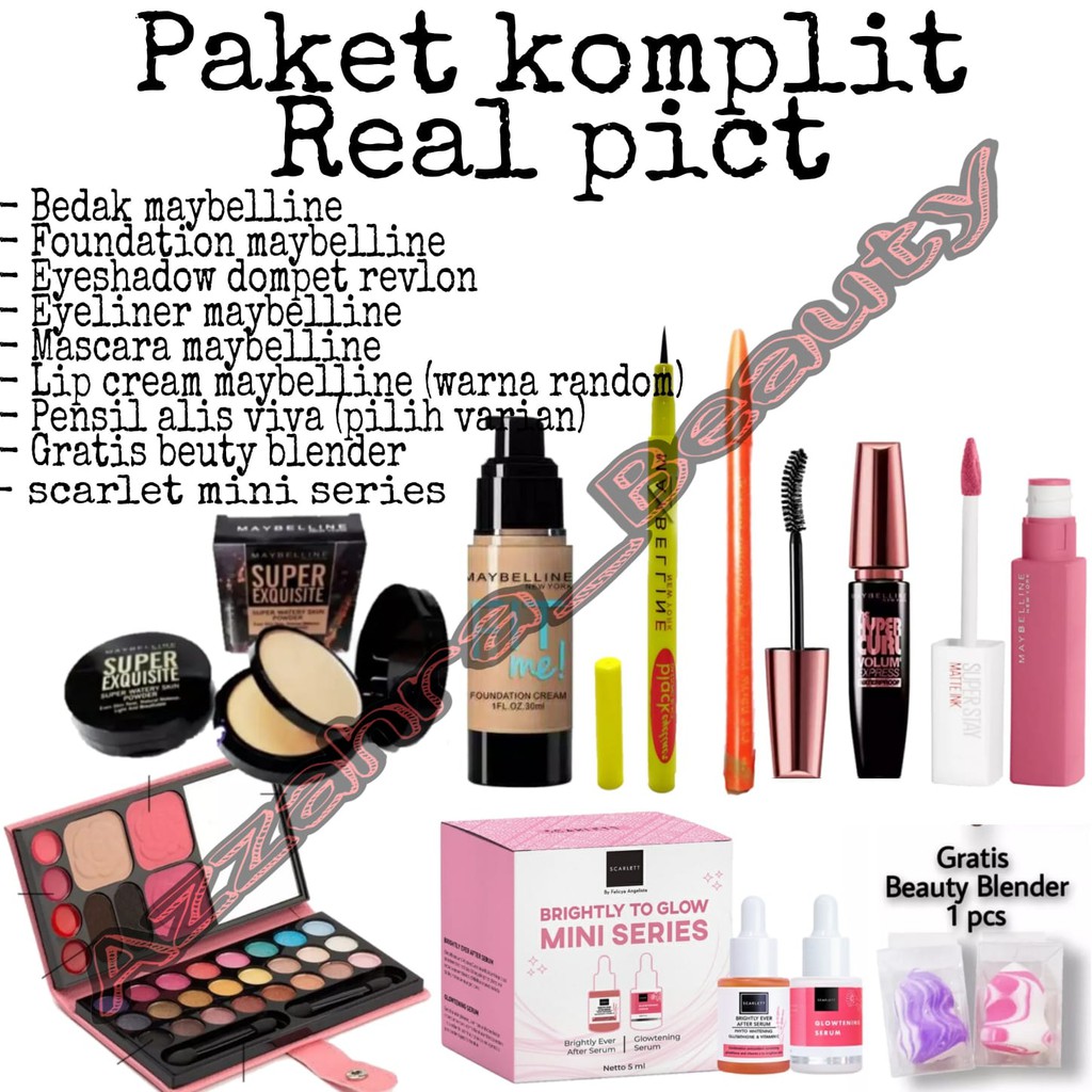 Maybelline dan scarlet Paket MakeUp Lengkap 1 Set 7 In 1 - Paket Kosmetik Wanita Lengkap Murah scarl
