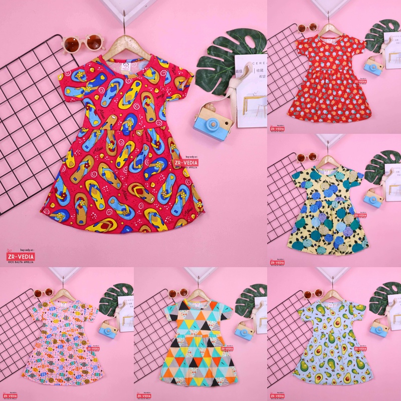 Dress Thalia 1-5 Tahun / Dres Lengan Baju Tidur Balita Anak Perempuan Adem Kaos Harian Cewek Murah