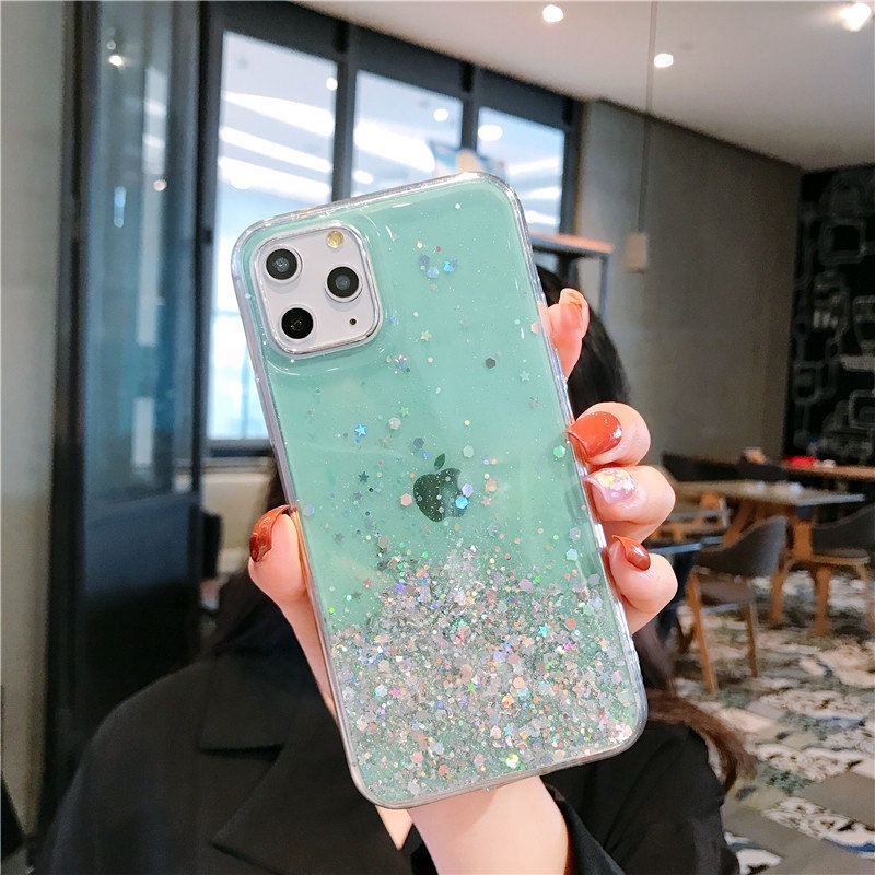 Soft case TPU Transparan glitter pearlescent cover iPhone 13 12 11 Pro Max XR X Xs Max 6 6s 7 8 Plus