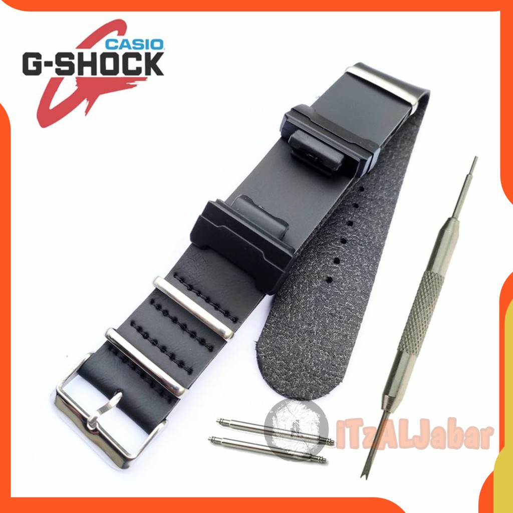 Tali jam tangan Casio G shock Leather Nato strap Adapter ring silver