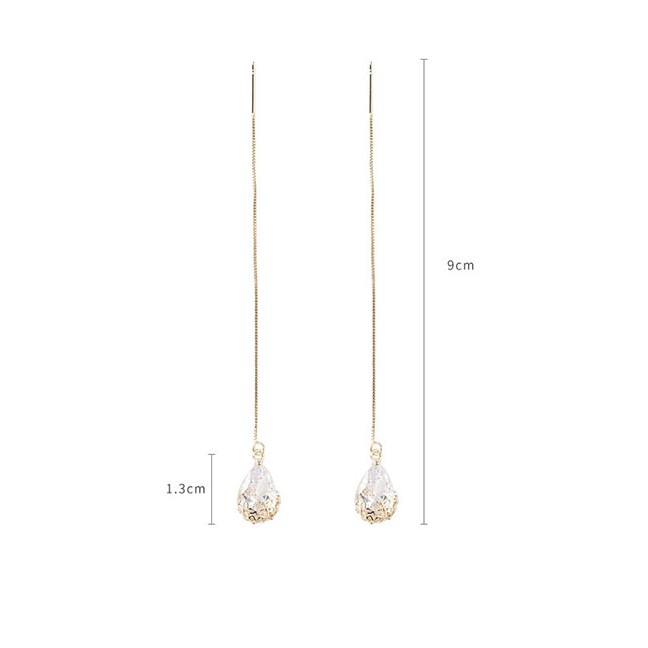 LRC Anting Tusuk Fashion Gold 925 Silver Needle Pattern Artificial Crystal Drop Ear Line D35276