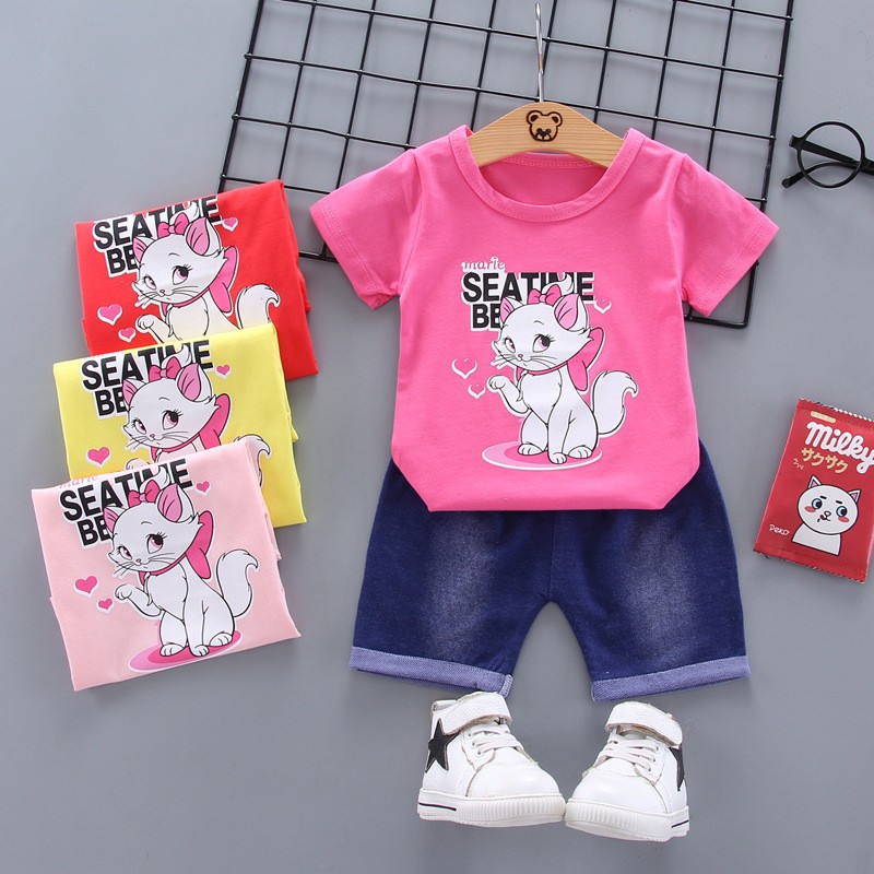 Setelan Baju Anak Perempuan Balita Import | Set Kaos Anak Cewek / Kualitas Premium harga Murah [Mariecat] MB