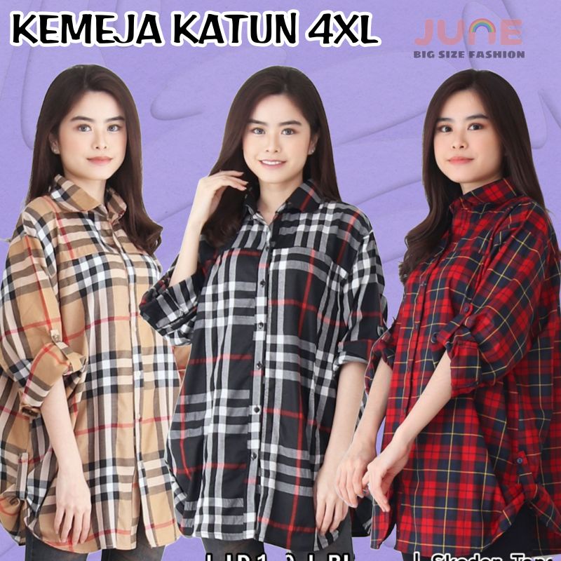 JUNE - KEMEJA SUPER JUMBO XXXXL LD 130 MOTIF GEOMETRIS (REAL PICT) / KEMEJA UKURAN BESAR 4XL / KEMEJA JUMBO WANITA