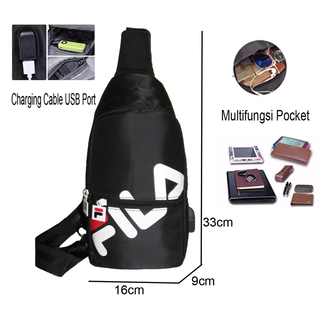 Tas Punggung PriaTas Dada Cross body Port USB Import Waterproof