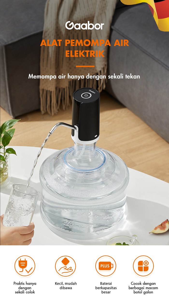 Jual Gaabor Pompa Air Galon Elektrik Dispenser Air Minum Portable Hitam