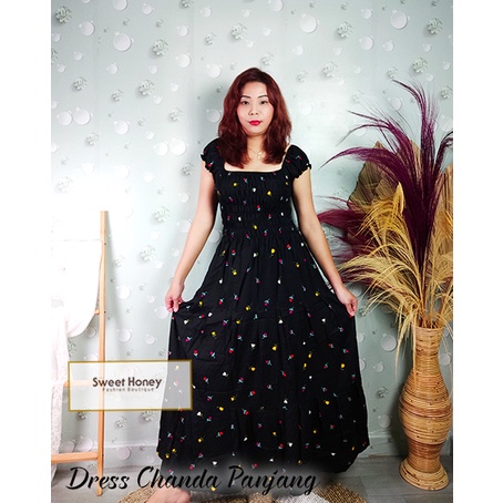 Sweet Honey ~ Dress Chanda Panjang Jumbo Kerut Rayon Bali LD 120cm Dress Maxi