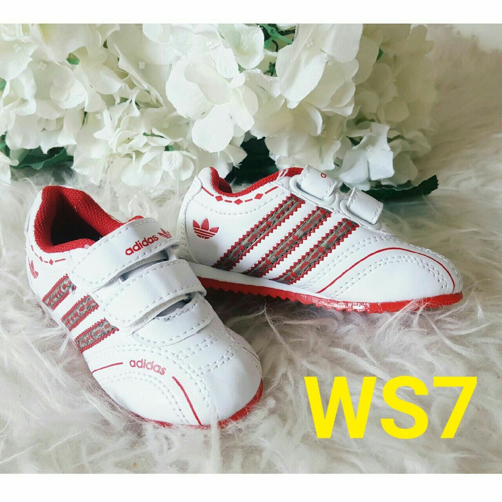 CUCI GUDANG Sepatu Anak Walker Shoes Adidas White Stripe Red