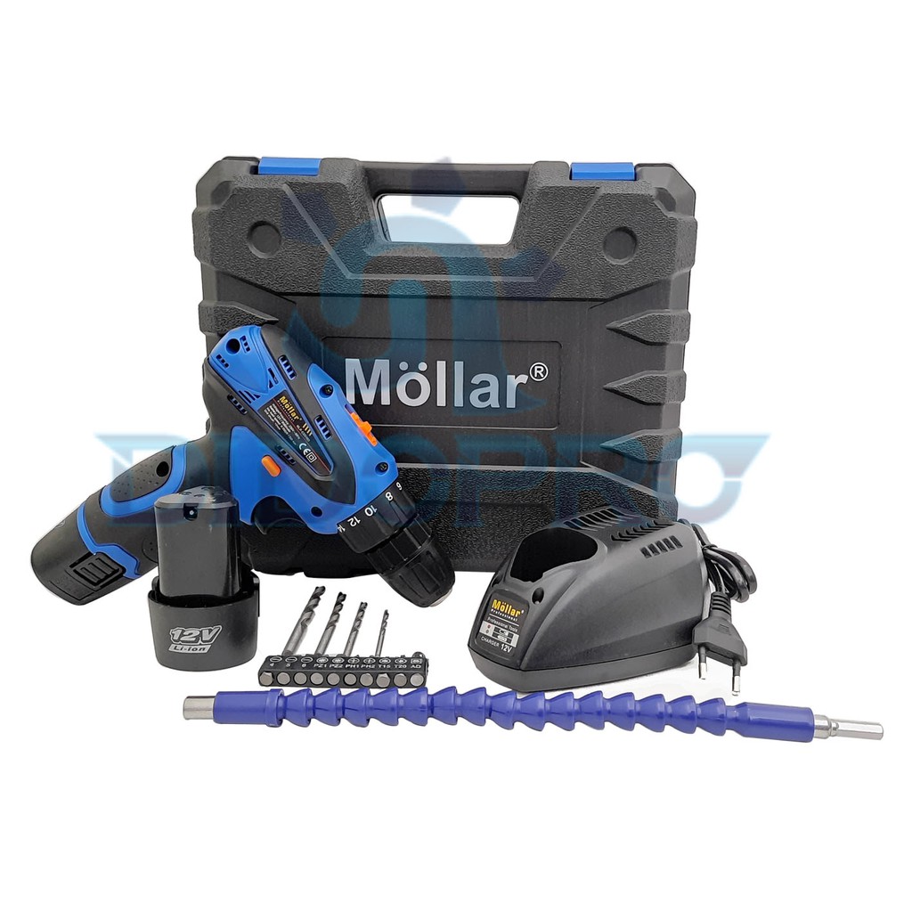 MOLLAR CDD585 MESIN BOR CHARGER BATERAI CORDLESS DRILL SET AKSESORIS