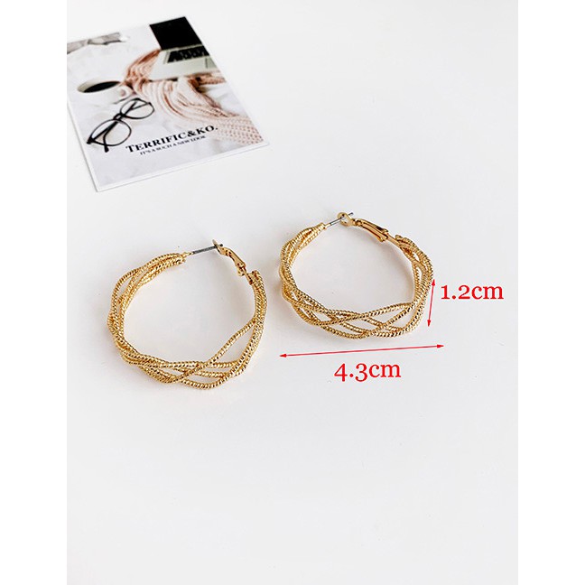 LRC Anting Tusuk Fashion Silver Alloy Hollow Woven Circle Stud Earrings D84460