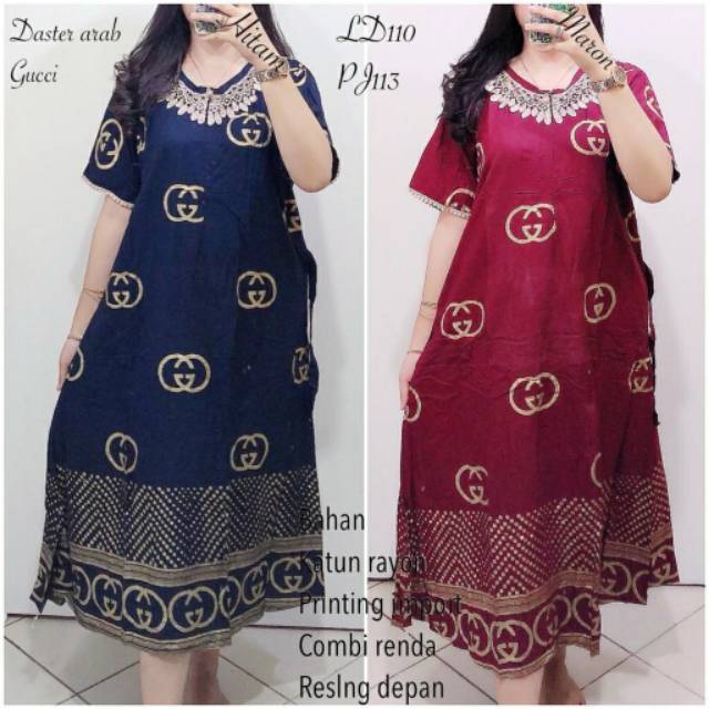 Daster arab GUCCI 
bahan katun rayon kombi renda import
