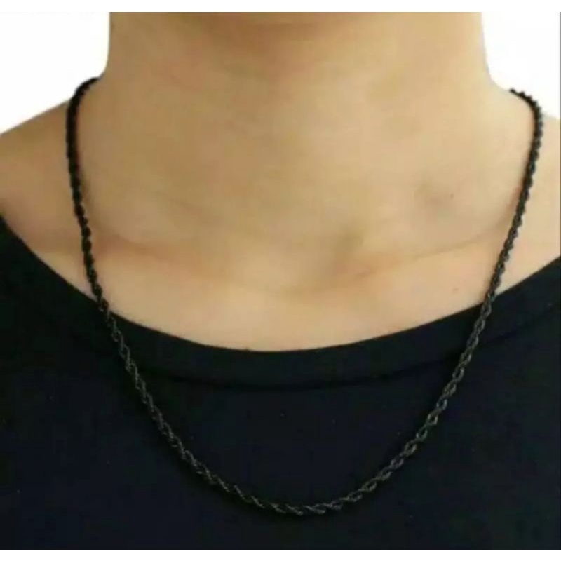 kalung titanium motif tambang warna hitam,anti karat tidak luntur kalung titanium kalung pria