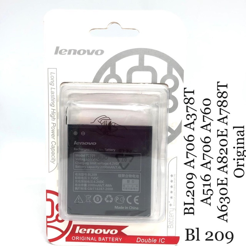 PROMO BATERAI ORIGINAL LENOVO  L209 A706 A378T A516 A760 A630E A280E A788T DOUBLE IC