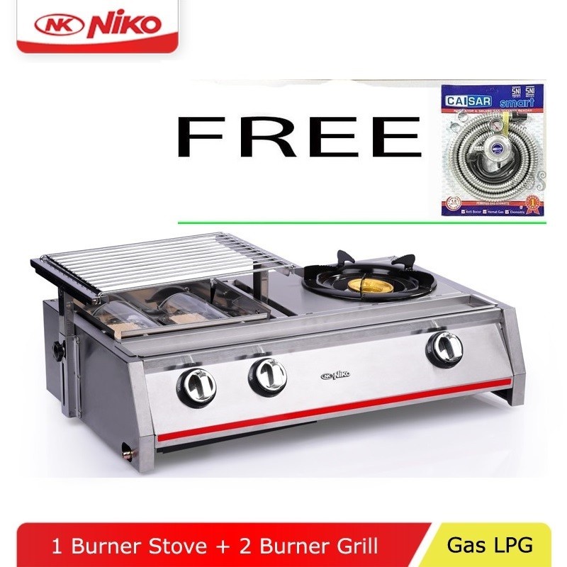 NIKO GRS21 Kompor Panggang Grill Sosis 2 Tungku 2in1 + Selang Paket