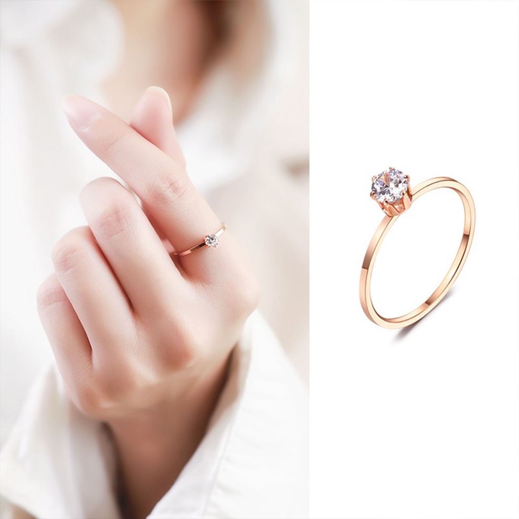 Cincin titanium berlian wanita warna emas rose gold model diamond batu zirkon permata