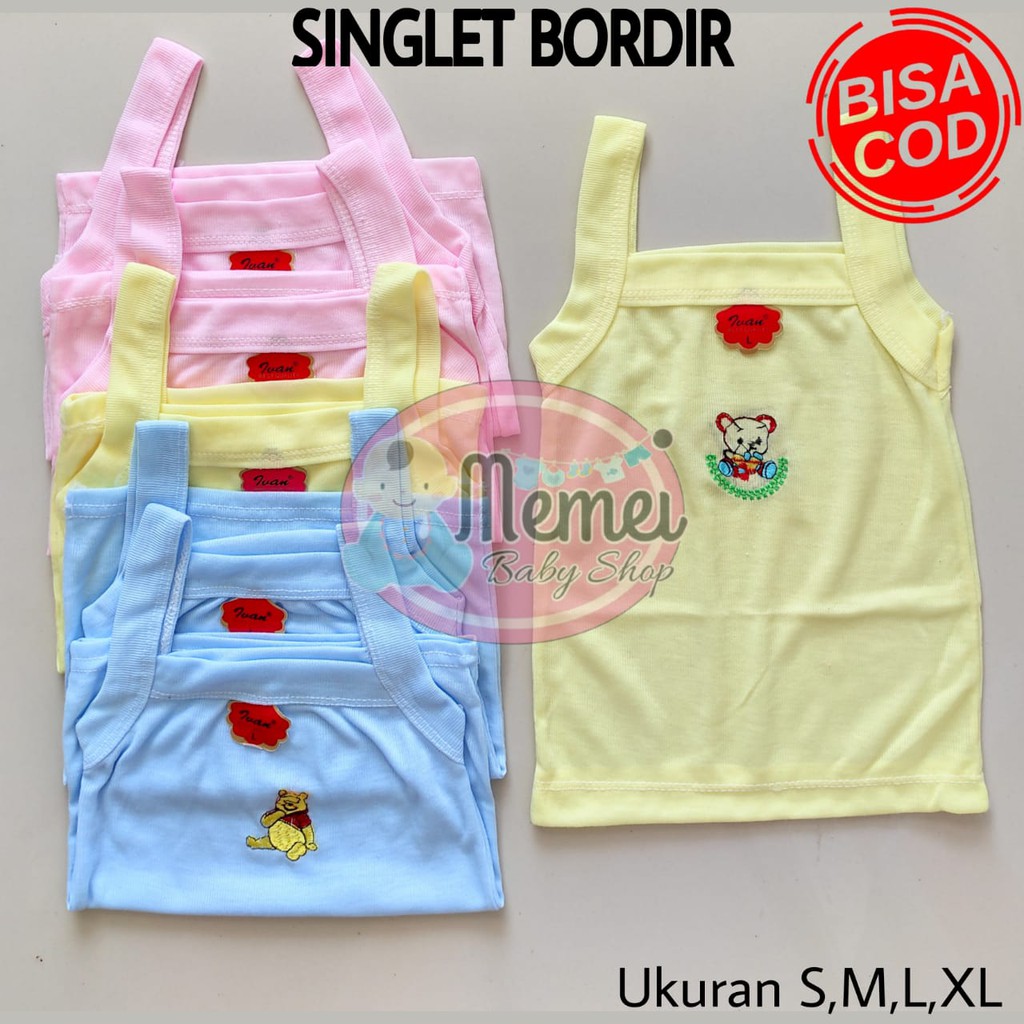 1 LUSIN (12 pcs) Singlet bayi BORDIR ukuran S / M / L / XL harga GROSIR