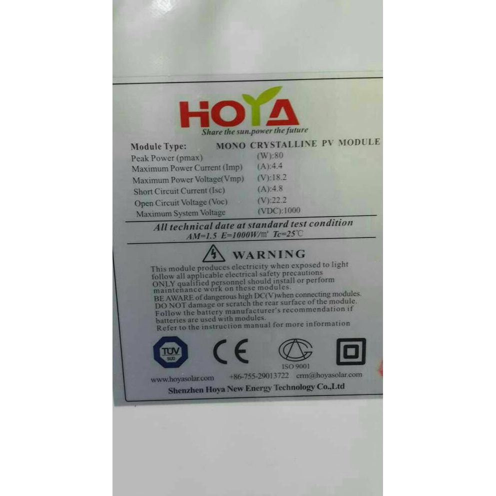 Solar Panel / Panel Surya / Solar Cell Hoya 80Wp Mono 12V