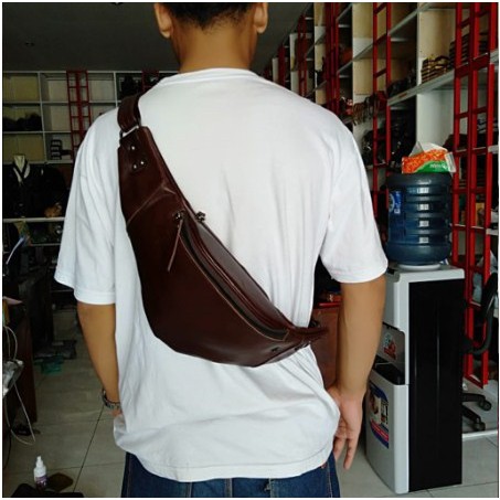 Tas Pinggang Pria / Wanita Bahan Kulit Asli Sapi Ringan Casual Made IN Garut