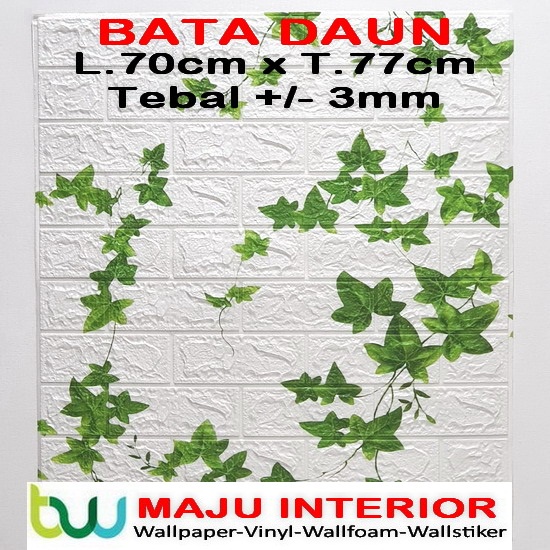 Wallpaper 3D Bata 70x77 cm Walpaper Dinding 3D Brick Foam Motif Anak Doraemon Hello Kitty Stiker-Bata Daun 3mm