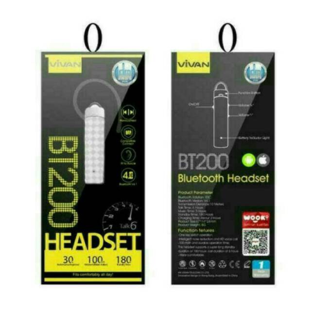 Handsfree Headset Bluetooth Vivan BT200 Original