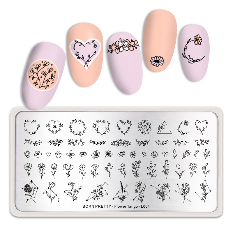 Born PRETTY Plat Stempel Kuku Motif Bunga / Geometri Untuk Manicure