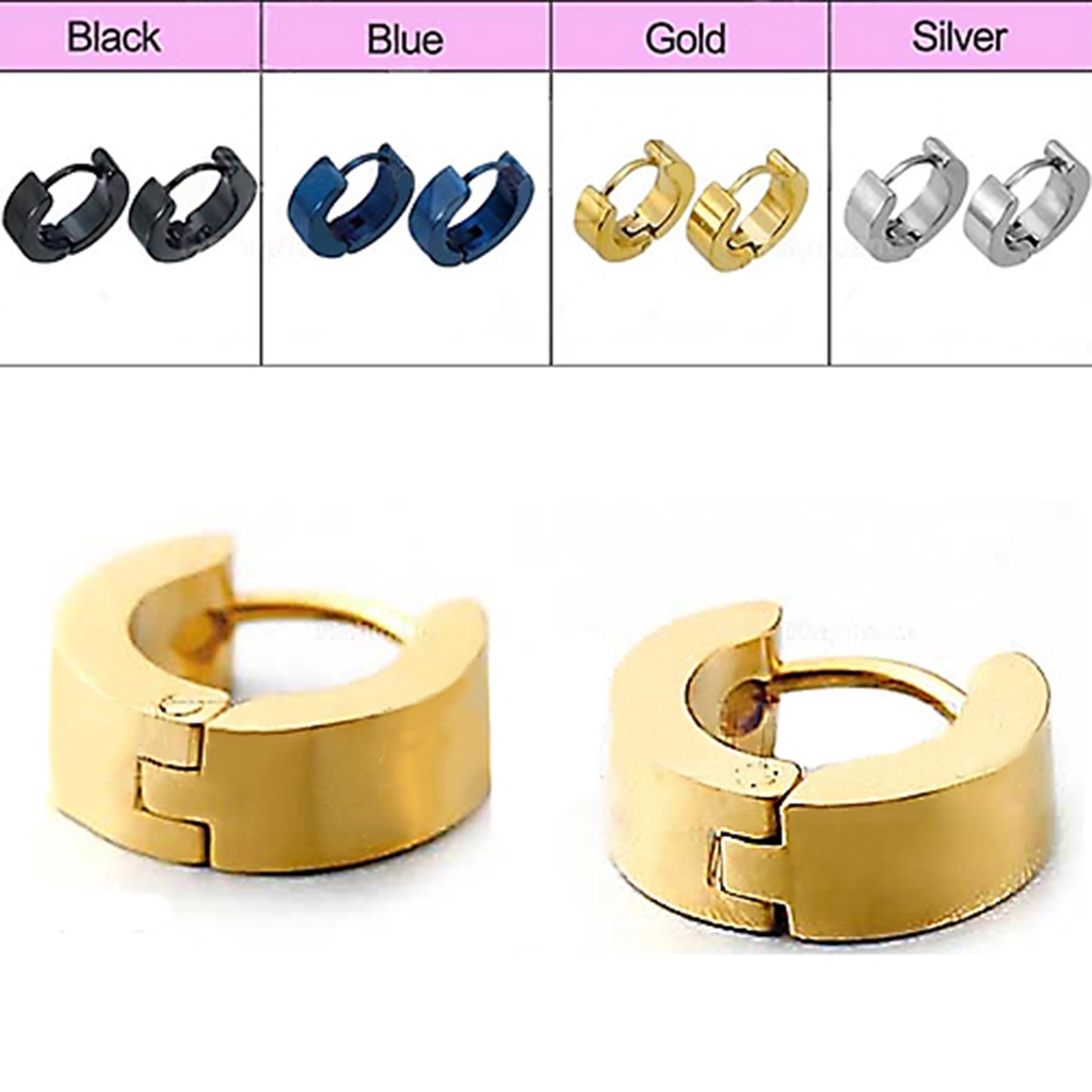 1 Pasang Anting Hoop Huggie Bahan Stainless Steel Gaya Kasual Untuk Pria