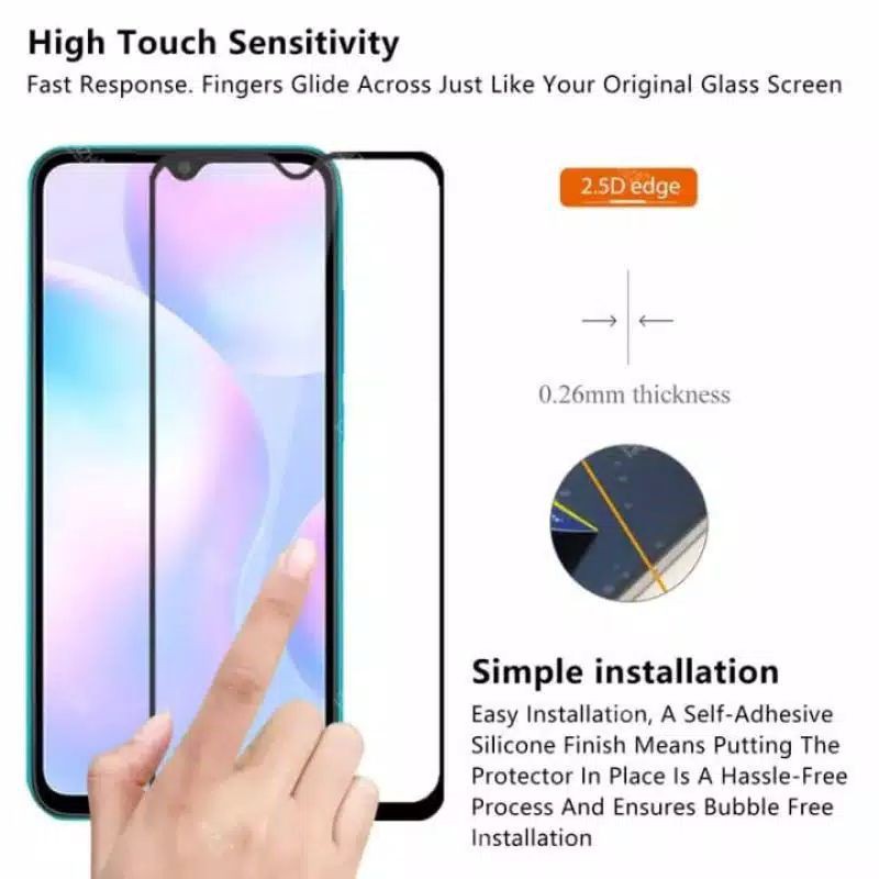 Tempered Glass Redmi 9A Temper Glass Full Cover Premium Quality 9H