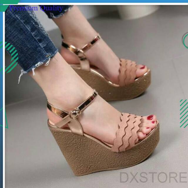 Sandal Weges Sendal Wejes Hak Tinggi Wanita Perempuan 12 cm  Rm 01 Wedges Tali Untuk Wanita (Terbaru