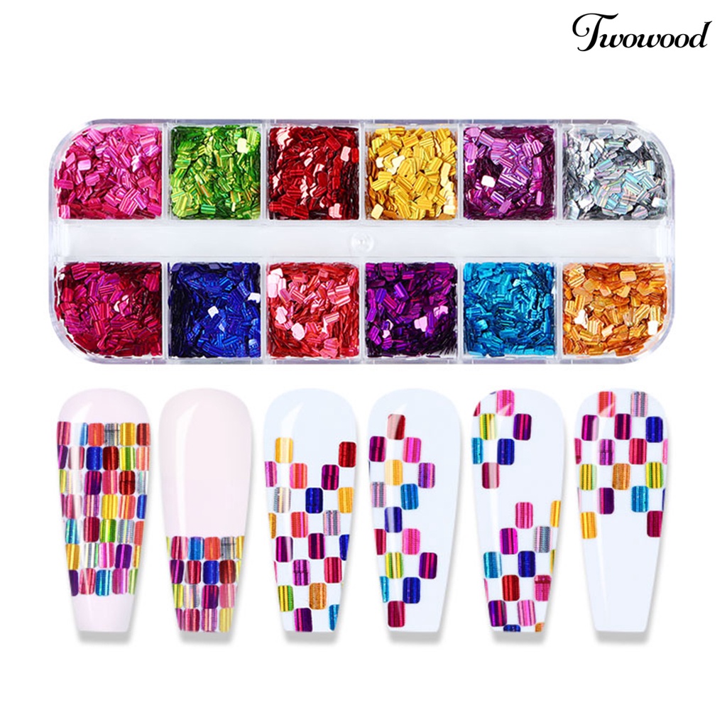 12 Grids Glitter Sequin Bentuk Persegi Panjang Portable Untuk Manicure