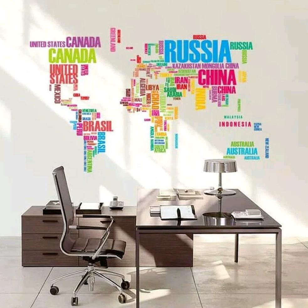 TERLARIS  Sticker Wall Dinding Map World Peta Dunia Warna TERBARU