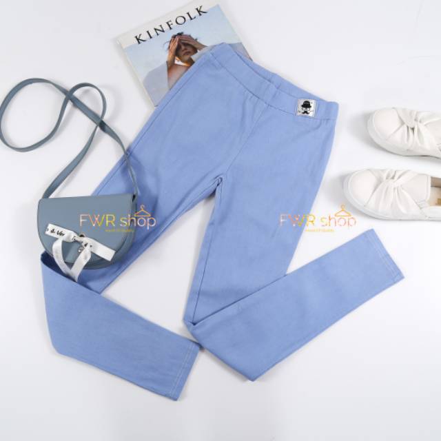 FWR - Celana panjang skinny Jegging kumis bahan softjeans satin import / o-black mustache 802