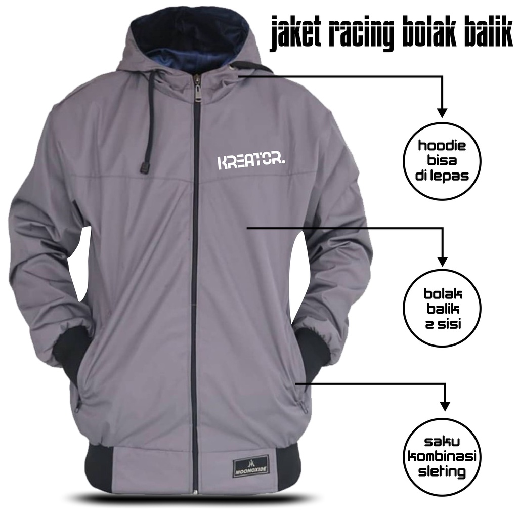 jaket parasut pria outdoor waterproof bolak balik JUMBO M L XL XXL XXXL Kreator Apparel