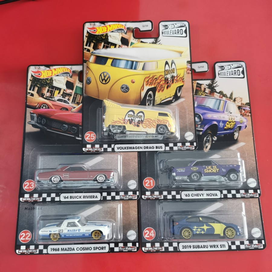Diecast Hot Wheels Boulevard Mix E SET Volkswagen VW Drag Bus Subaru WRX Chevy Nova Mazda dragbus