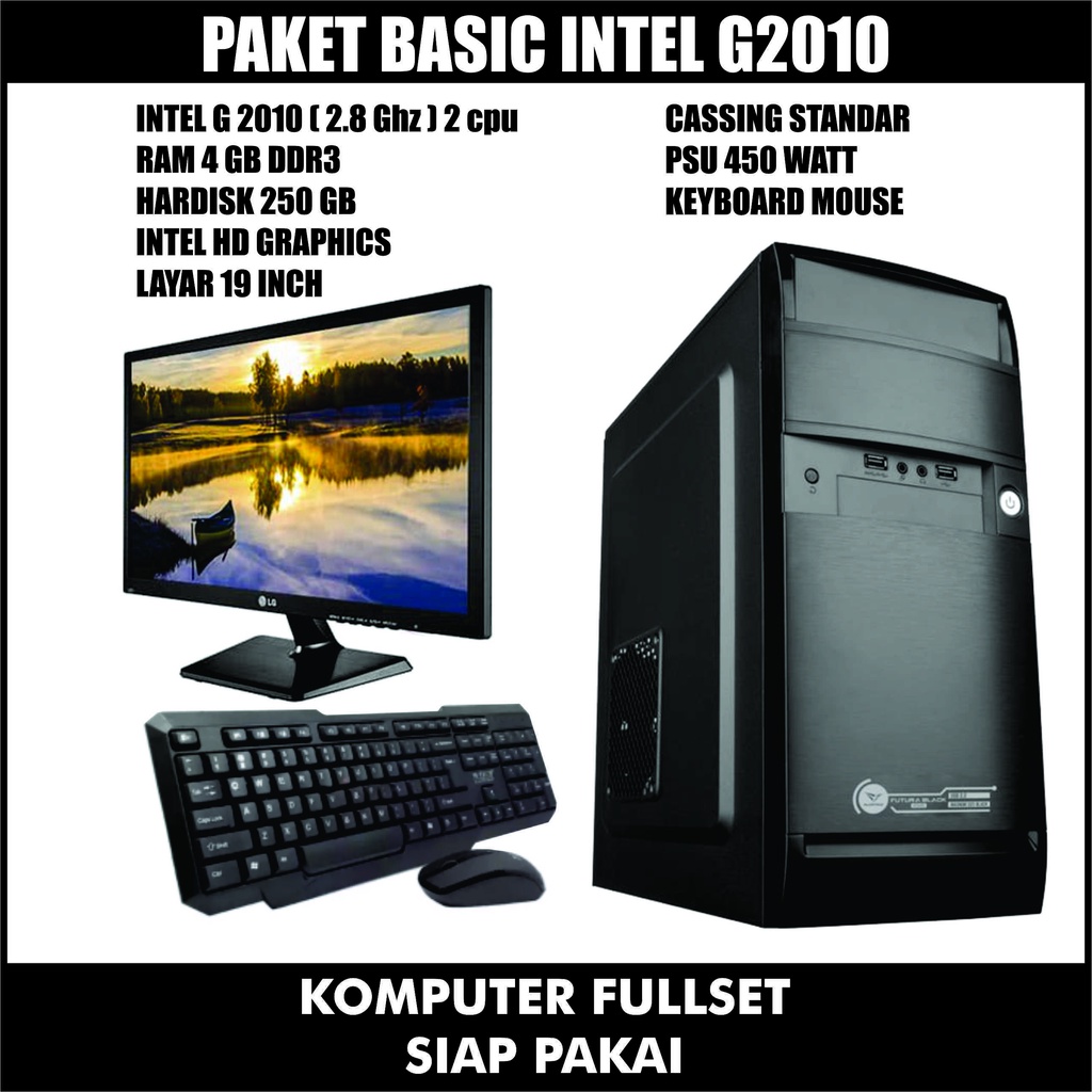 Pc / Komputer Intel g2010 Ram 4 Gb ssd 128 Gb Layar 19 Inch