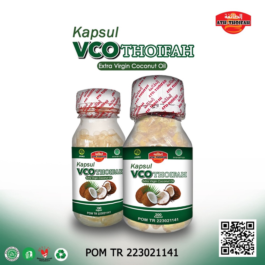 KAPSUL VCO VIRGIN COCONUT OIL VCO KETO isi 200 kapsul ORIGINAL ATH-THOIFAH HALAL SUDAH BPOM