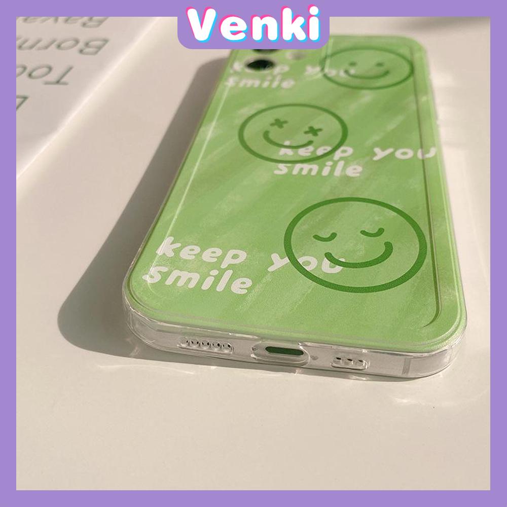 Casing Silikon iPhone 13 Pro Max 12 Pro Max 11 7 Plus Shockproof Aksen Smiley Warna Hijau