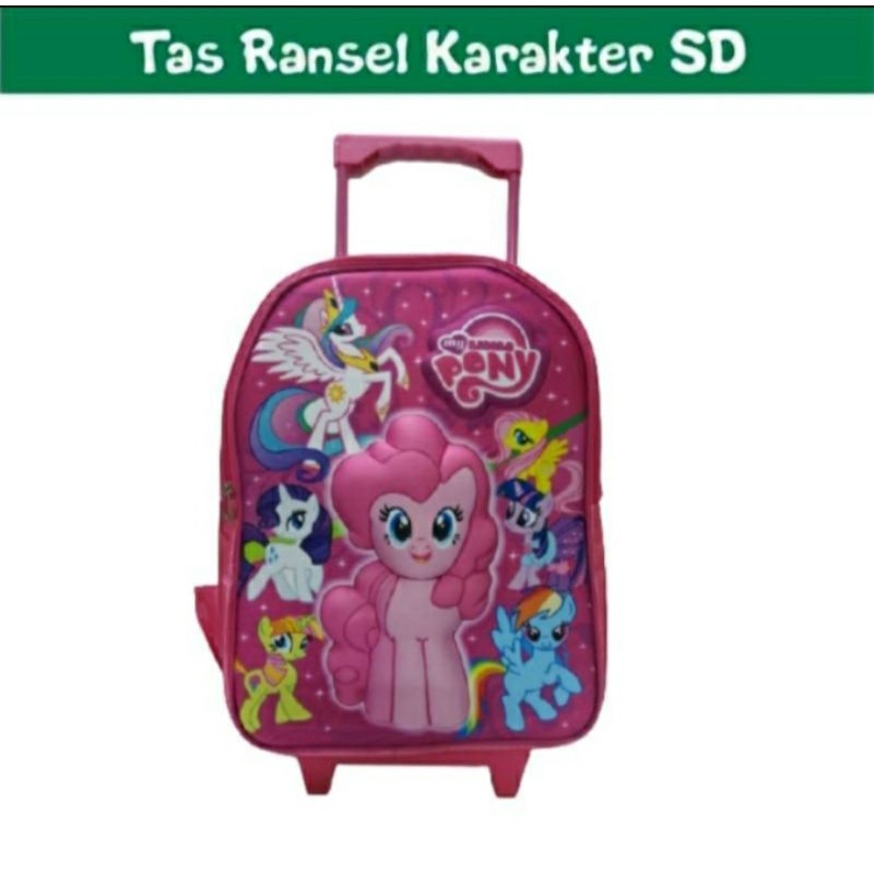 Tas ransel 3D Troly tas dorong anak SD Karakter kuda pony tiga Dimensi