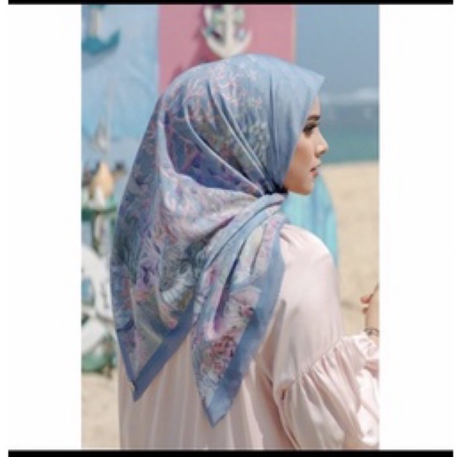 kerudung buttonscarves x disney the little mermaid blue voal